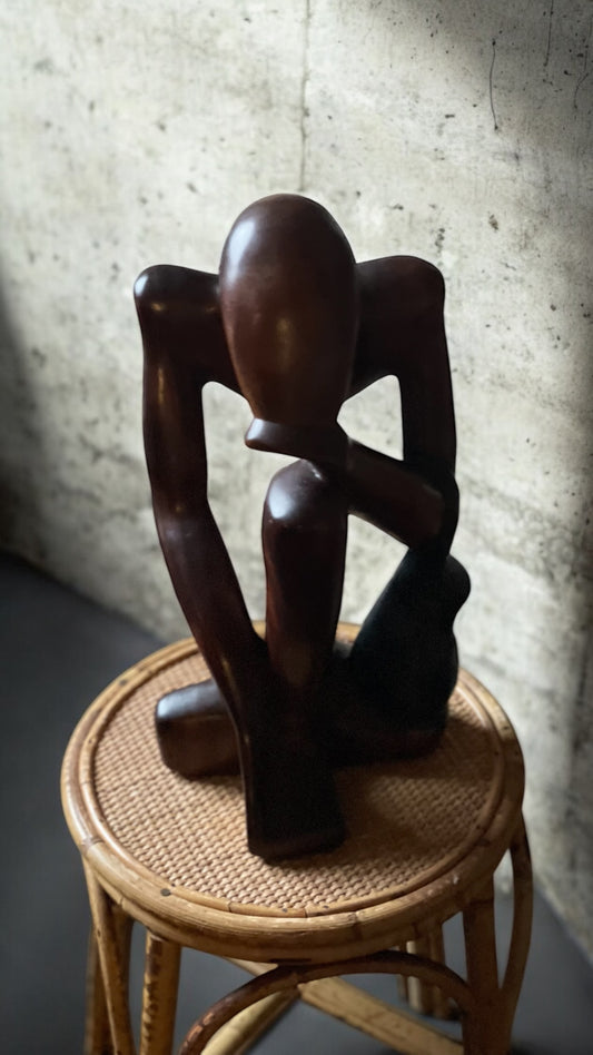 Very Large African Hardwood Carving of Thinking Man