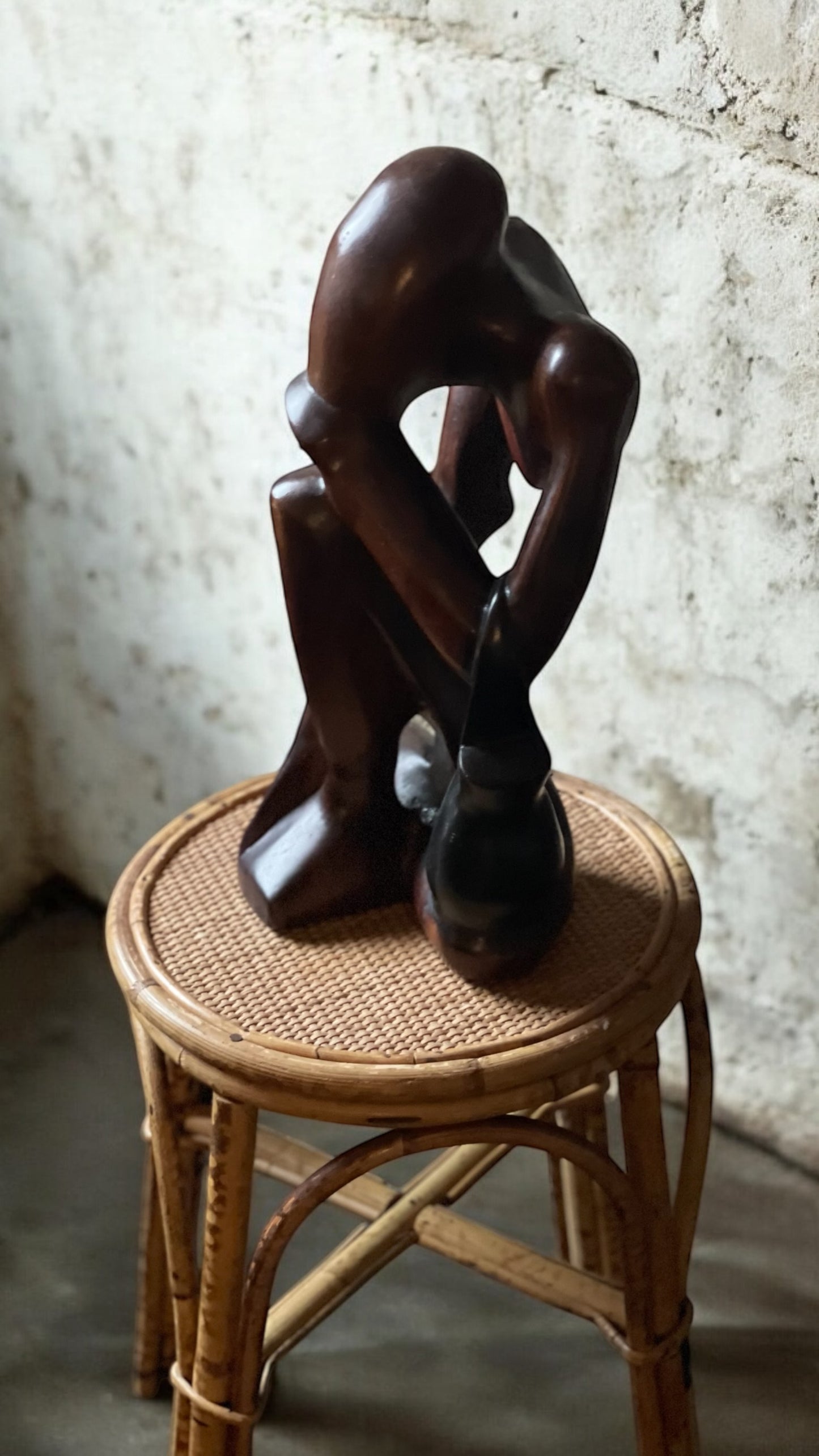 Very Large African Hardwood Carving of Thinking Man