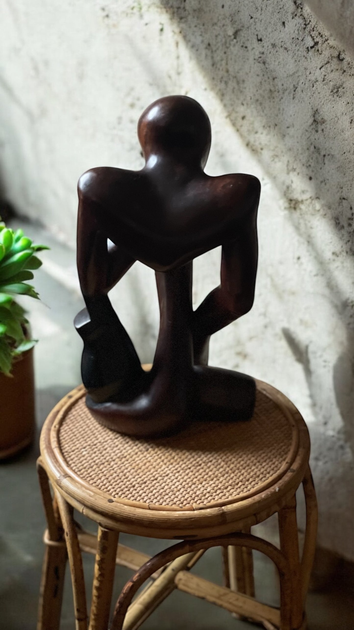 Very Large African Hardwood Carving of Thinking Man