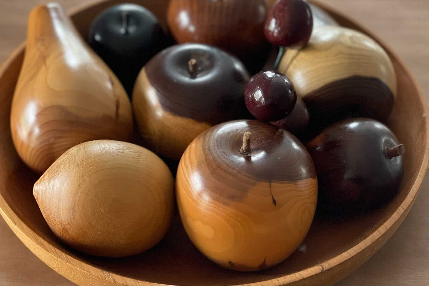 Vintage Wood Turned Hand Crafted Fruit and Bowl