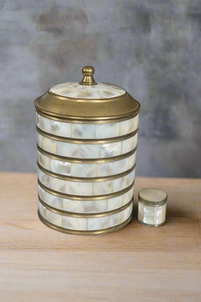 Lay-z-boy Mother of Pearl & Brass Lidded Jar/Trinket Box with small Trinket Box