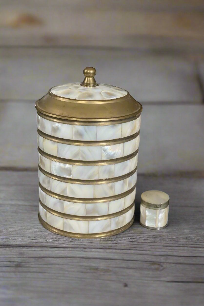 Lay-z-boy Mother of Pearl & Brass Lidded Jar/Trinket Box with small Trinket Box